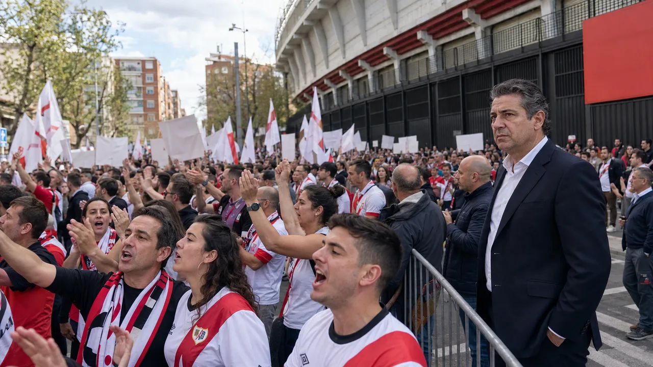 Miles de aficionados del Rayo protestan en Vallecas contra la gestión de Martín Presa