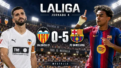 El Barcelona golea al Valencia (0-5) en Mestalla con dos tantos de Lamine Yamal