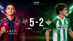 El Levante castiga los errores del Betis y firma un contundente 5-2 en el Ciutat de València