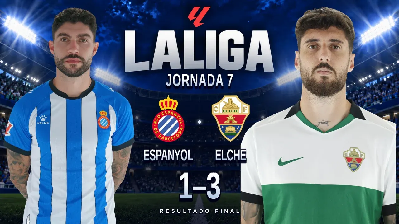 El Elche golpea con diez al Espanyol y vence 1-3 en Cornellà